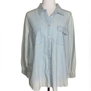 Ralph Lauren Light Blue Distressed Cotton Blouse
